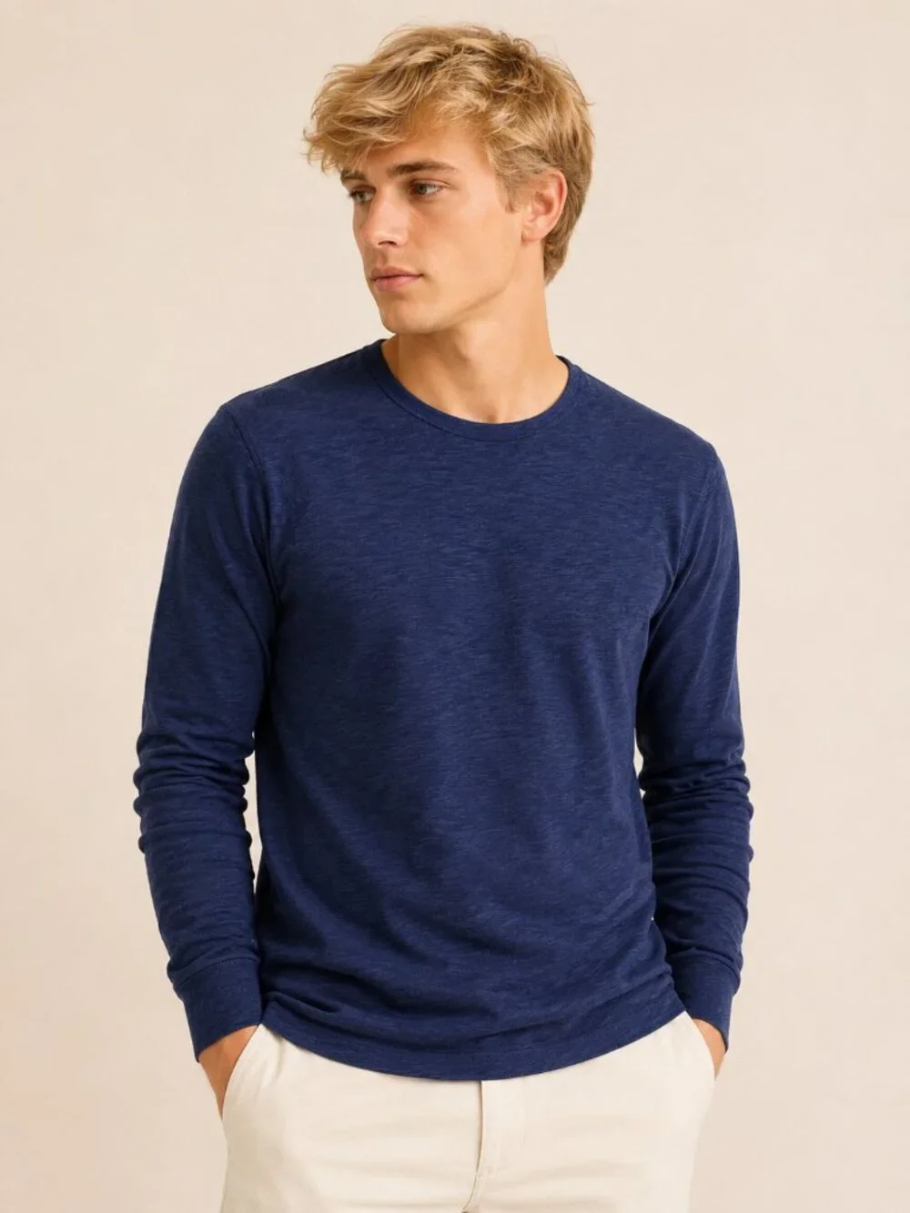 J. Crew Long Sleeve Textured Cotton T-Shirt Navy Small #A3065